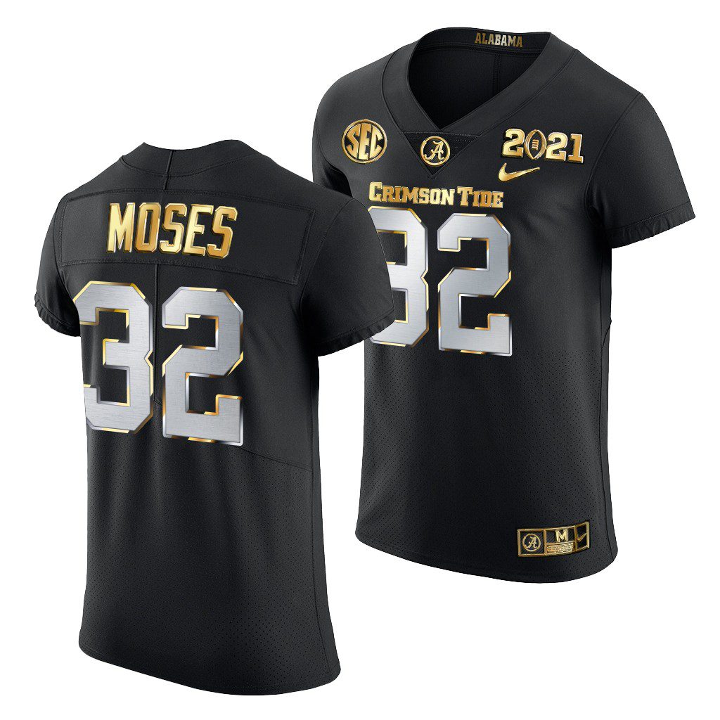Men's Alabama Crimson Tide Dylan Moses #32 Black Golden 2021 Playoff Championship NCAA College Football Jersey